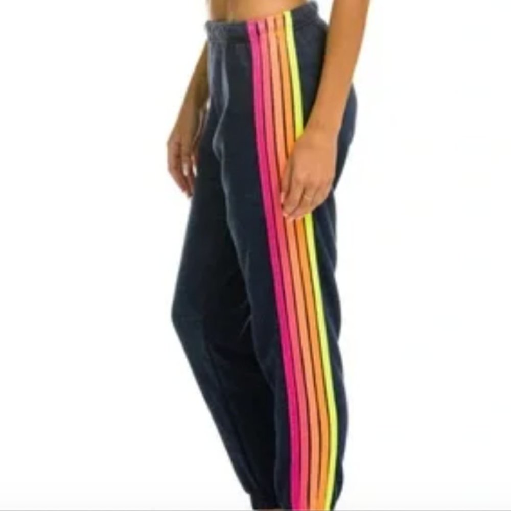 Aviator Nation - 5 Stripe Sweatpants - Heather Navy // Neon Stripes